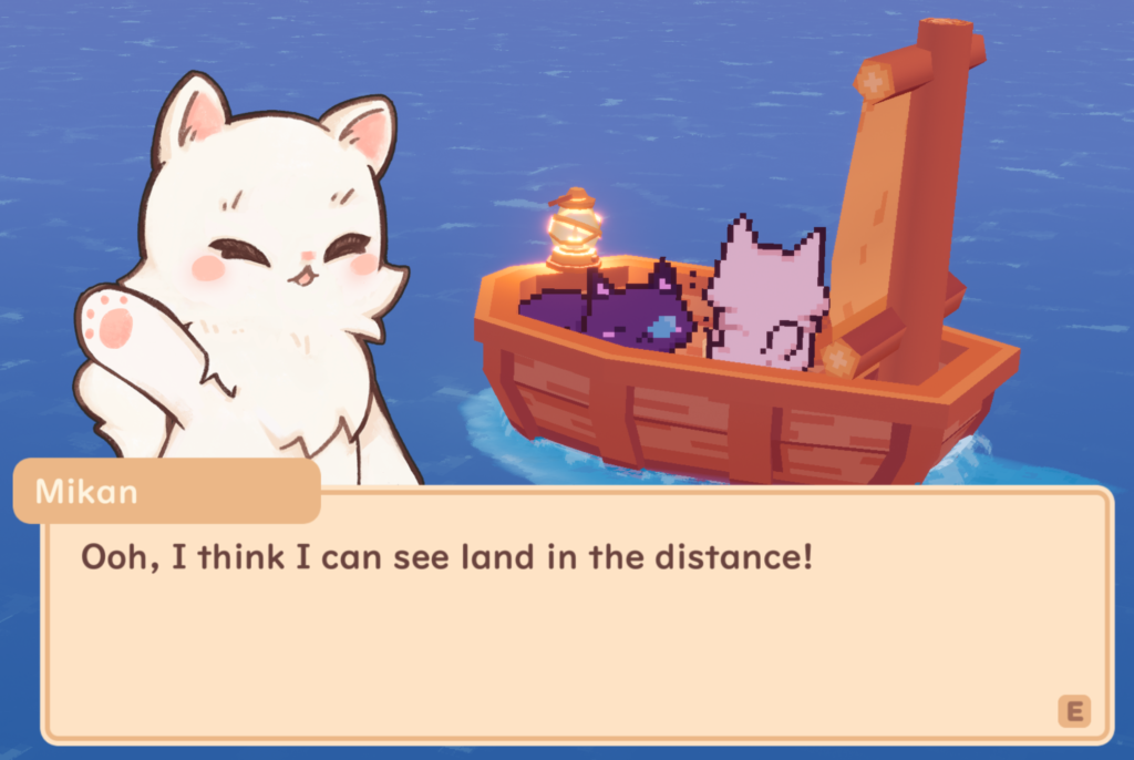 Snacko: Main character and Mikan sailing to Chill Island 